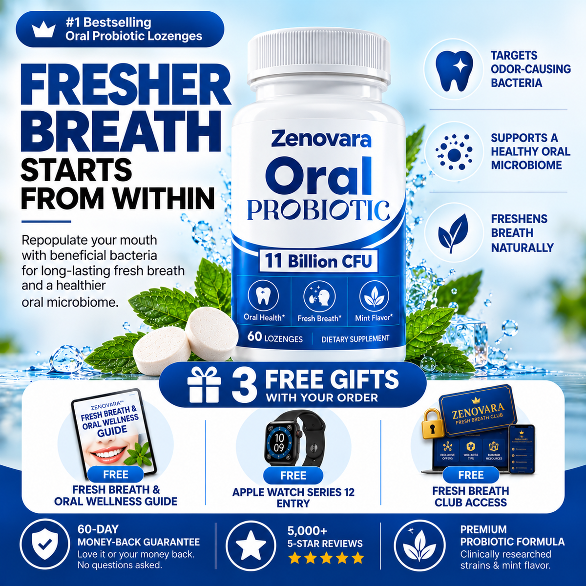 ZENOVARA™ ORAL PROBIOTIC LOZENGES | 11 BILLION CFU